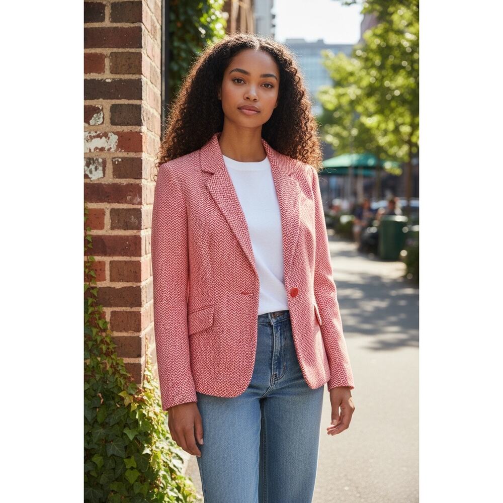 Liz Claiborne Collection Medium Blazer Mandarin Red Orange Tailored Textured NWT